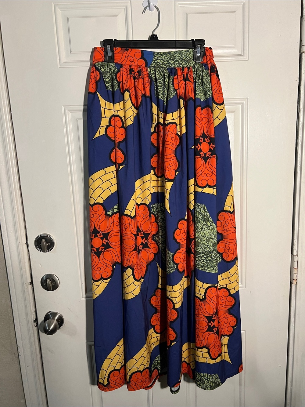 Bold Navy Maxi Skirt with Orange Floral Print